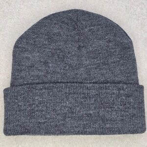 Vintage Heavyweight Heather Gray Knit Beanie Hat – Double Layer Watch Cap